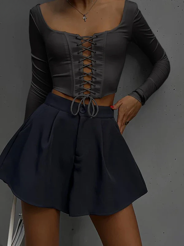Urban Lace-Up Full Sleeve Skinny Crop Top