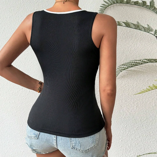 Trendy Summer Sleeveless Ribbed Tank Top