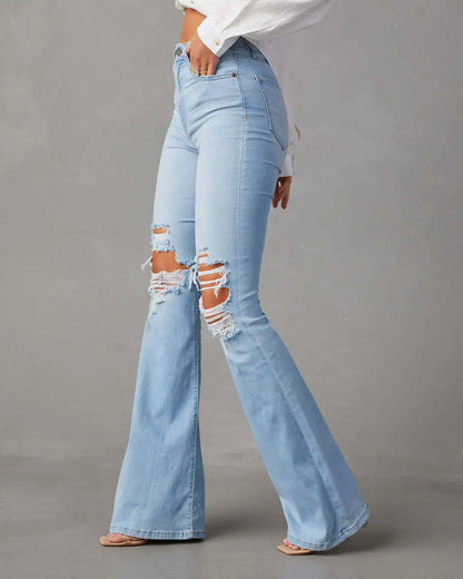 High Waist Pockets Chic Distress Denim