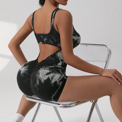 1PCS Tie Die Yoga Suit Stretch Butt-Lifting Sports Jumpsuit