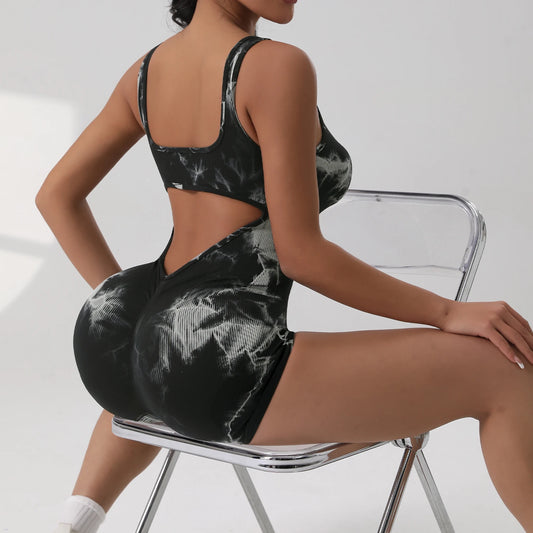 1PCS Tie Die Yoga Suit Stretch Butt-Lifting Sports Jumpsuit