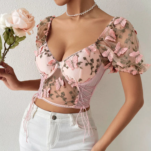 Puff Sleeve Foral Fantasy CropTops