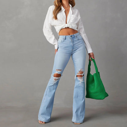High Waist Pockets Chic Distress Denim