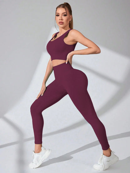Seamless Yoga Leggings and Cross-Strap Sports Bra Gym Matching Set