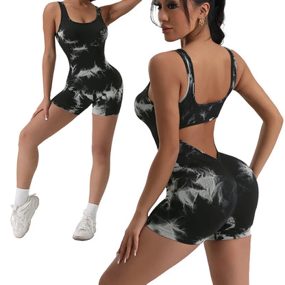 1PCS Tie Die Yoga Suit Stretch Butt-Lifting Sports Jumpsuit