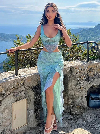 Women Summer Vacation 2 Piece Skirts Matching Midnight Outfits