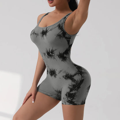 1PCS Tie Die Yoga Suit Stretch Butt-Lifting Sports Jumpsuit