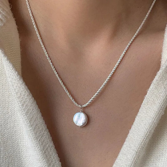 Silver Round Whispering Waves Pendant