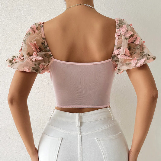 Puff Sleeve Foral Fantasy CropTops