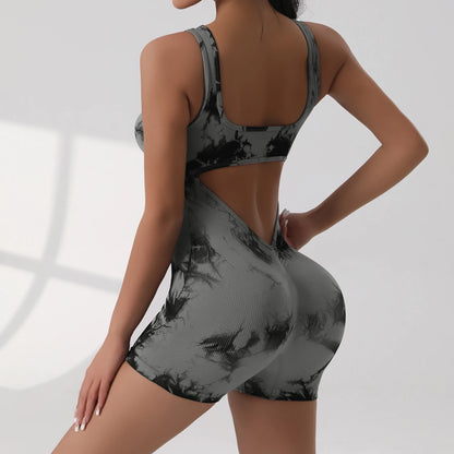 1PCS Tie Die Yoga Suit Stretch Butt-Lifting Sports Jumpsuit