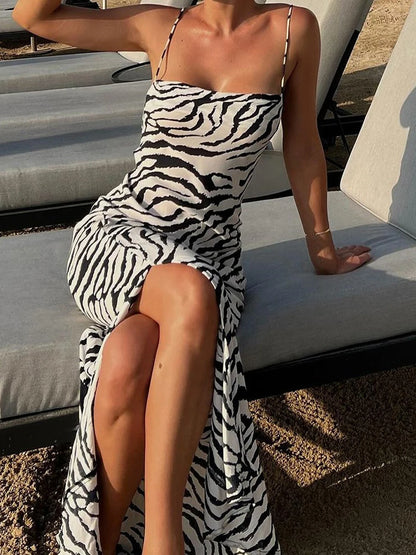 Leopard Print Halter Neck Backless Bodycon Long Dress