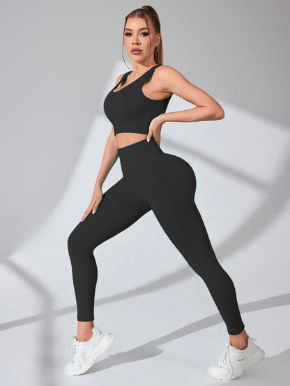 Seamless Yoga Leggings and Cross-Strap Sports Bra Gym Matching Set