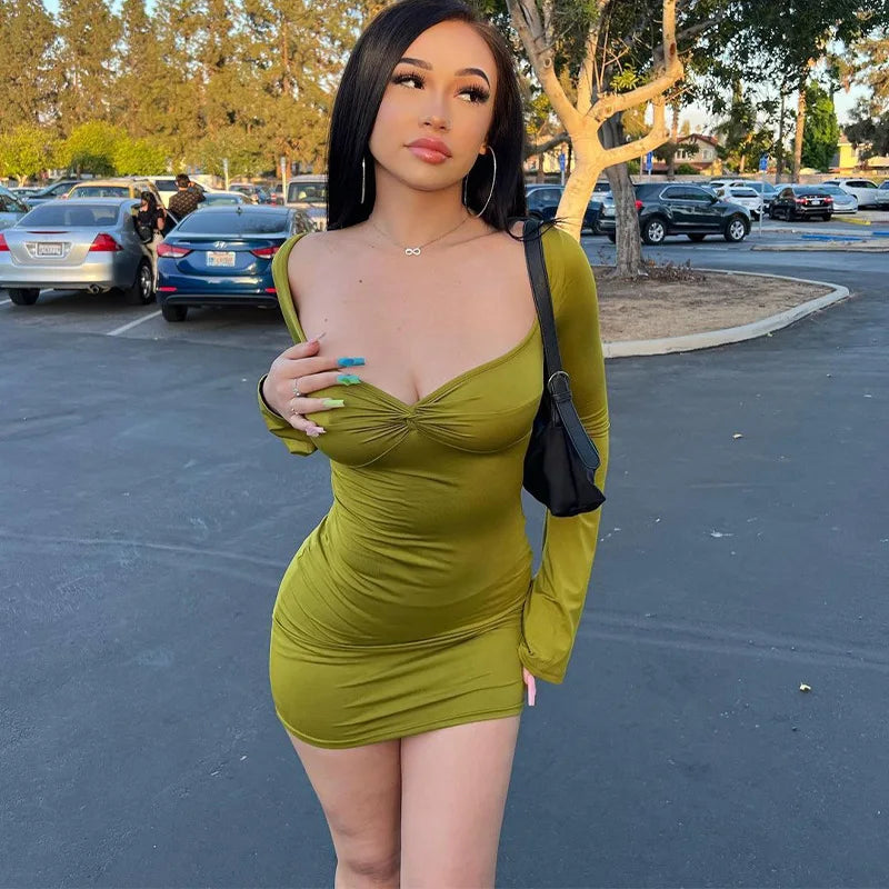 Long Sleeve Ruched Bodycon Dresses