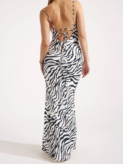 Leopard Print Halter Neck Backless Bodycon Long Dress